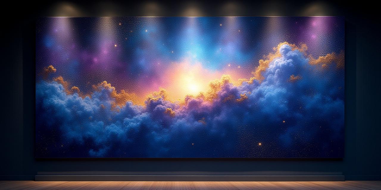 Abstract cosmic oil painting with gold leaf accents