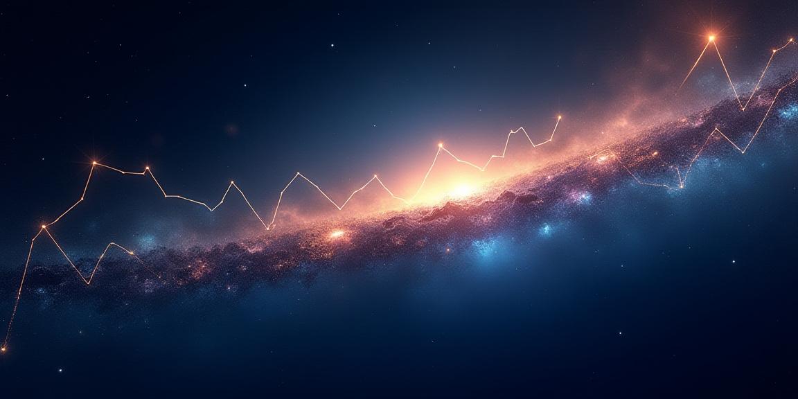 Abstract representation of golden geometric art and financial data charts
